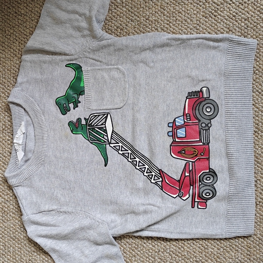 H&M Light Gray Knit Sweater With Dinosaurs, 2-4y
